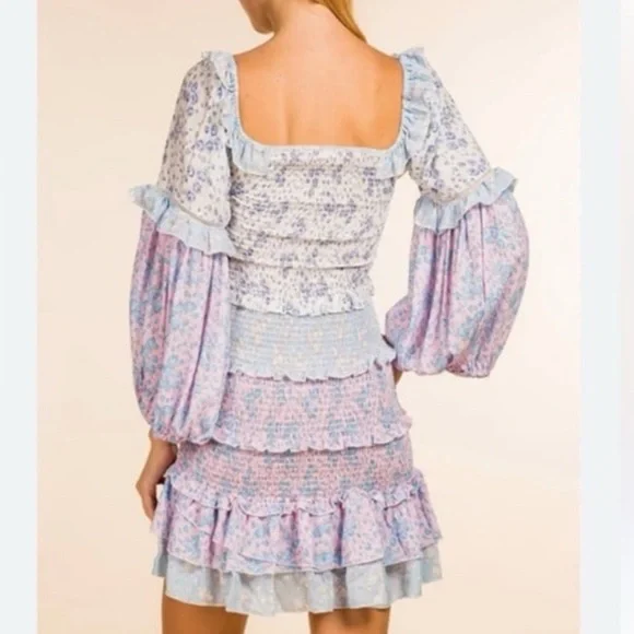 LoveShackFancy Ensley Mini Dress Blueberry Dust Size Large NWT - Picture 2 of 10